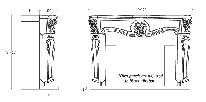 Cast Stone Fireplace Cabinet drawing